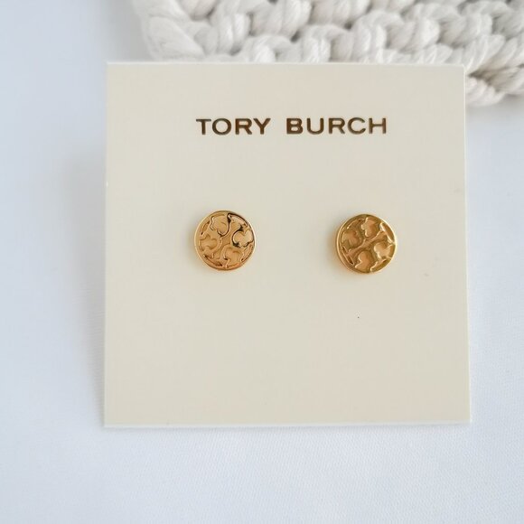 Tory Burch Jewelry - Authentic Tory Burch Miller Gold Logo Circle Stud Earrings